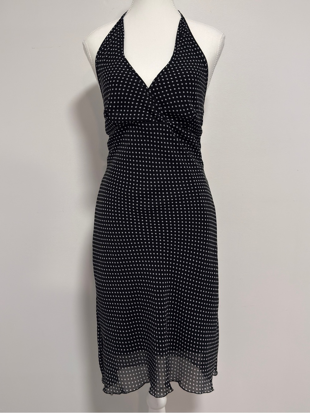 Black Polka Dot Halter Midi Dress